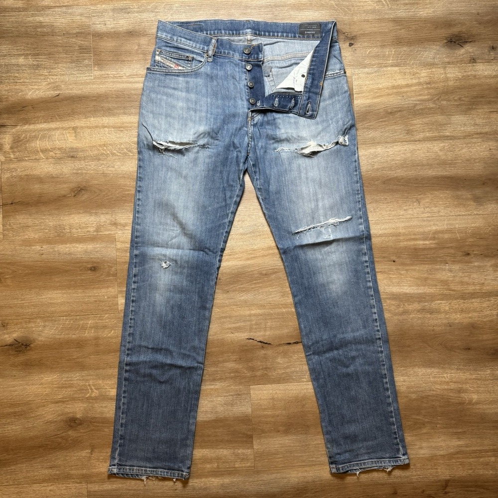 Diesel D-Mihtry Jeans Men 32x32 Blue Straight Leg Distressed Stretch Denim 009DG